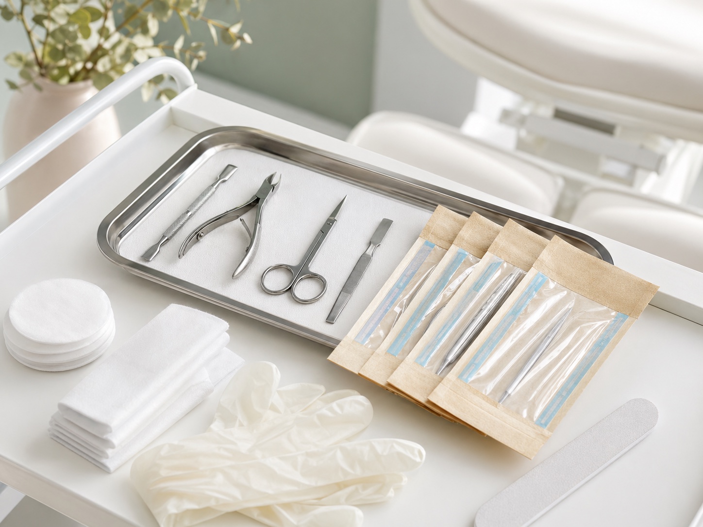 Стерильные инструменты, крафт-пакеты и одноразовые материалы для маникюра