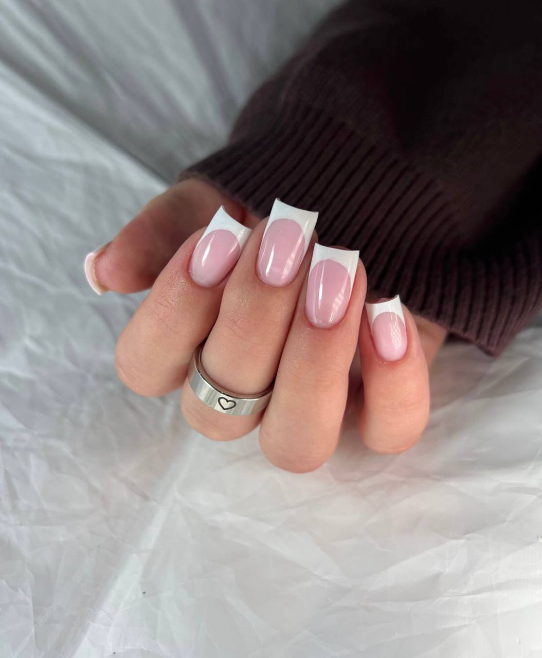 Белый френч на розовой базе NailInna beauty